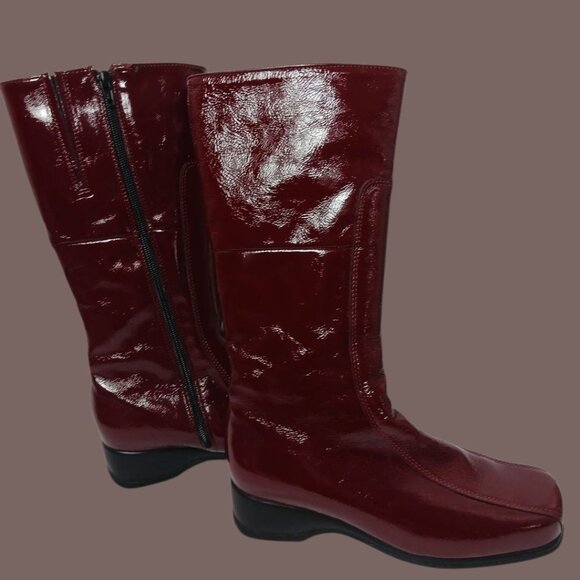 La Canadienne Patent Leather Waterproof  Square Toe Mid-Calf Boots Burgundy  8.5 - Picture 8 of 16